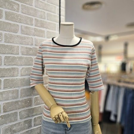 멀티 스트라이프 5부 티셔츠
