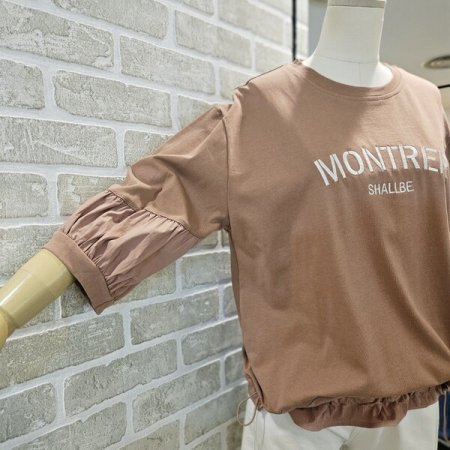 우븐 배색 자수 티셔츠