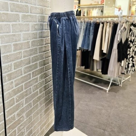 맞주름 와이드 밴딩 데님 팬츠