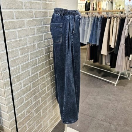 맞주름 와이드 밴딩 데님 팬츠