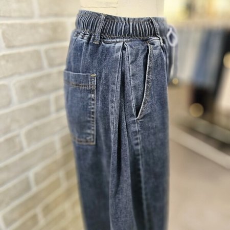 맞주름 와이드 밴딩 데님 팬츠