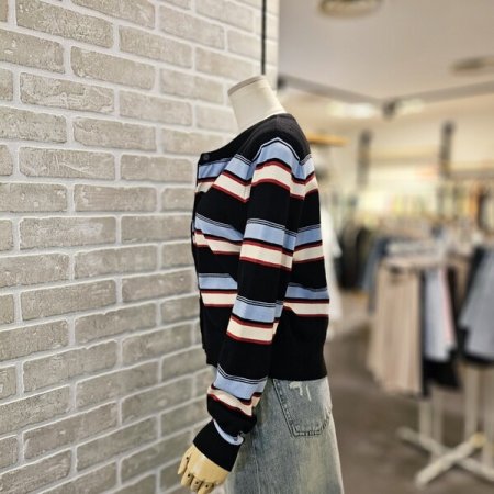 배색 단가라 가디건