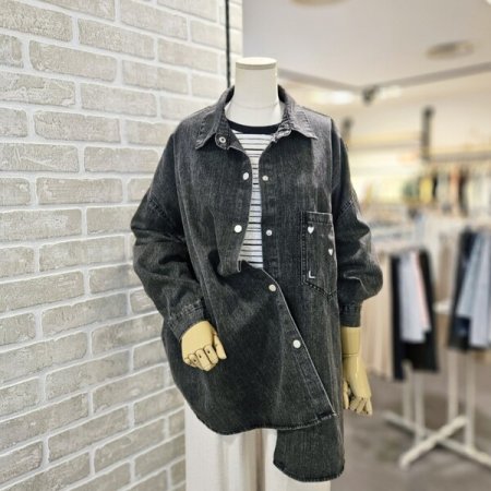 레코브 포켓 자수 데님 남방