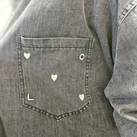 레코브 포켓 자수 데님 남방