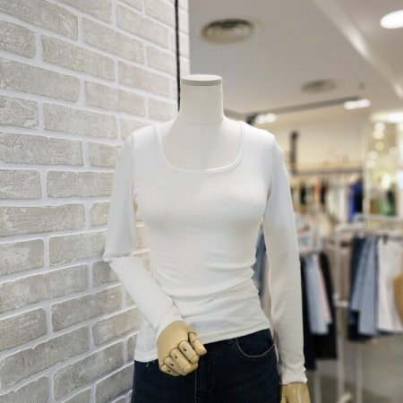 스퀘어넥 골지 티셔츠