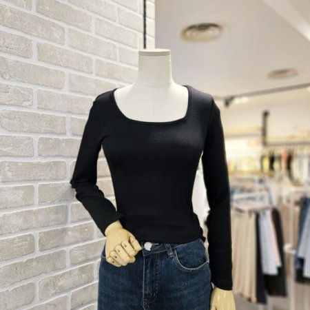 스퀘어넥 골지 티셔츠