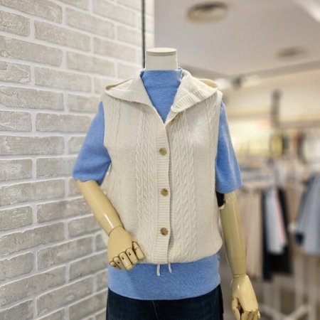 스트링 후드 니트 베스트