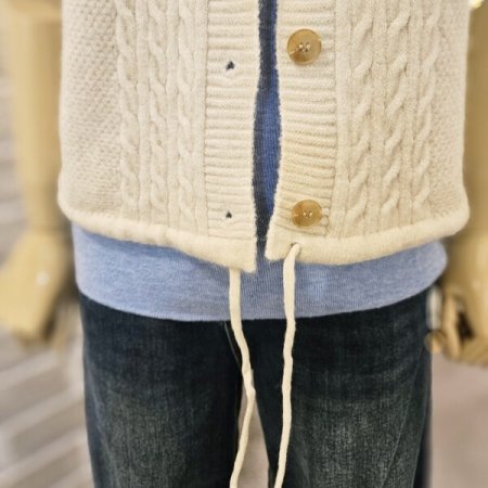 스트링 후드 니트 베스트