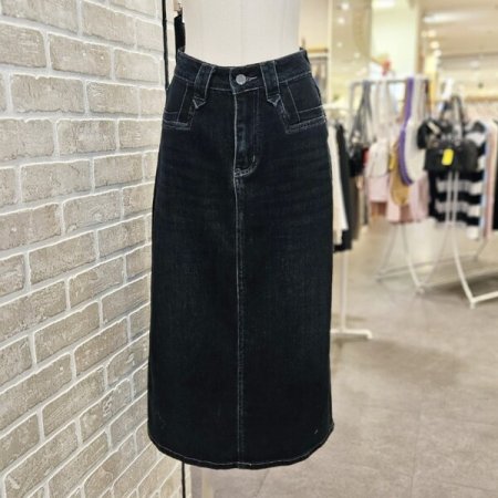 일자 뒷 트임 데님 스커트