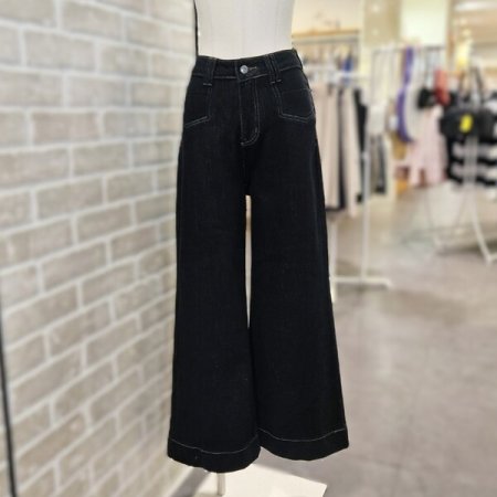 블랙 생지 와이드 데님 팬츠
