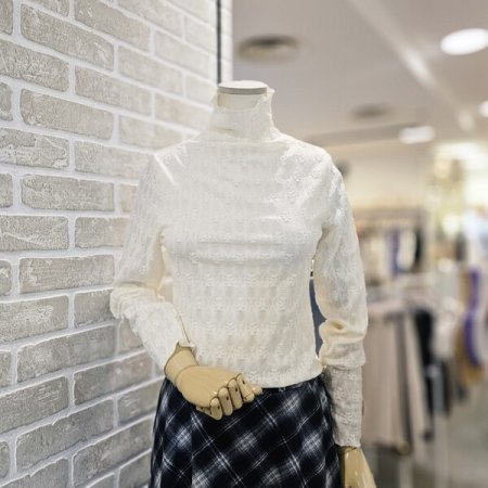 레이스 하이넥 티셔츠