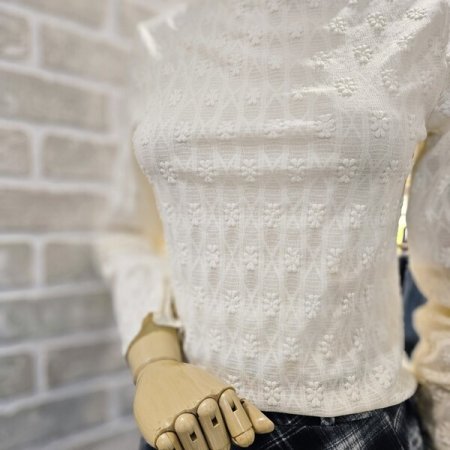 레이스 하이넥 티셔츠