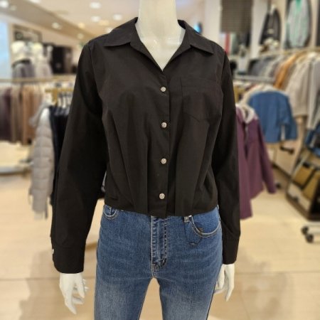 금속버튼 밑단셔링 블라우스