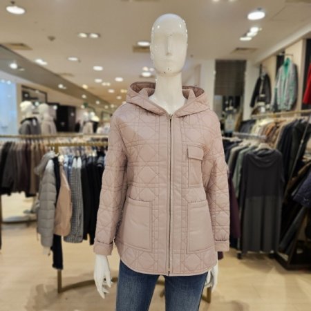 허리벨트 후드 누빔 집업 점퍼