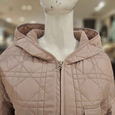 허리벨트 후드 누빔 집업 점퍼