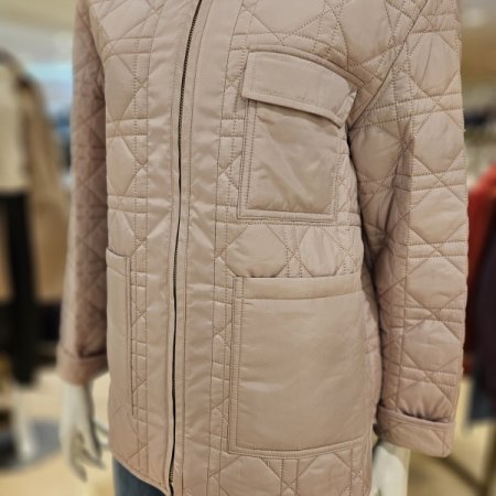 허리벨트 후드 누빔 집업 점퍼