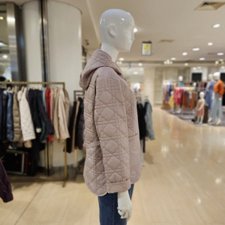 허리벨트 후드 누빔 집업 점퍼