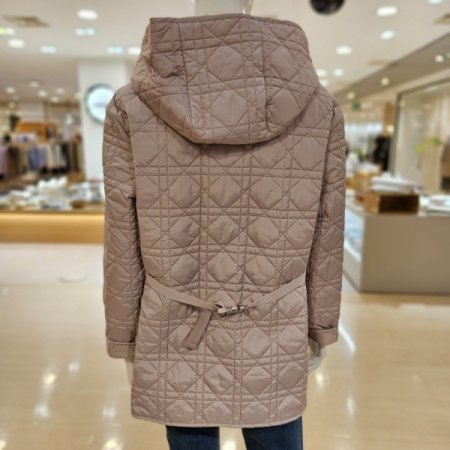 허리벨트 후드 누빔 집업 점퍼