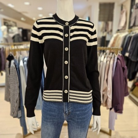 스트라이프 배색 라운드 가디건