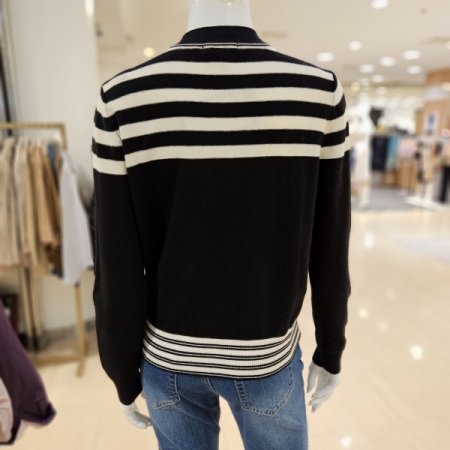 스트라이프 배색 라운드 가디건