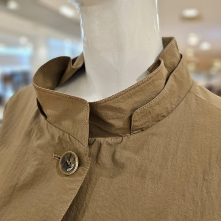 소매 체크배색 롱 재킷