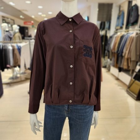 포켓 자수 밑단 핀턱 셔츠