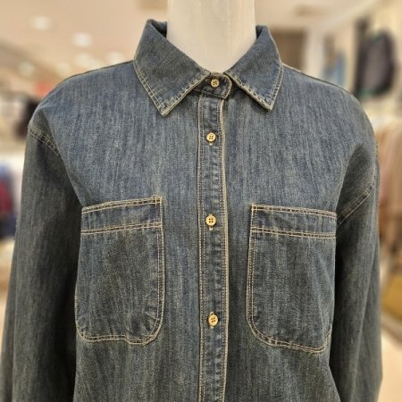 양포켓 워싱 데님 셔츠