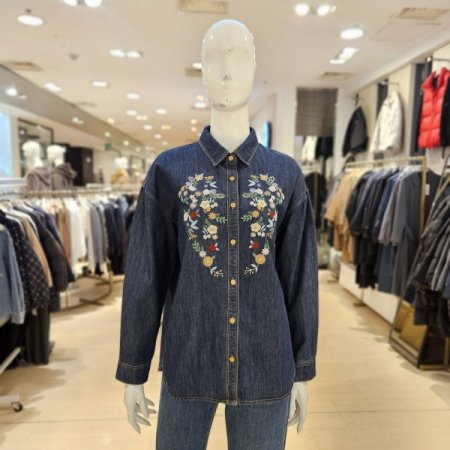 꽃자수 긴팔 데님 셔츠