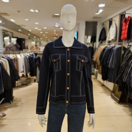 스티치 카라 단추 가디건