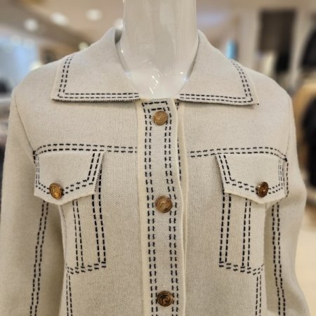 스티치 카라 단추 가디건