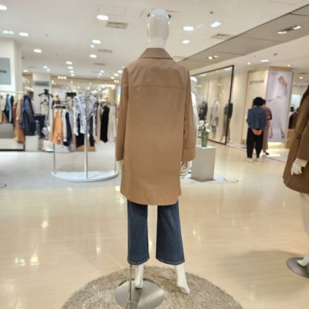 소매 체크배색 트렌치 재킷