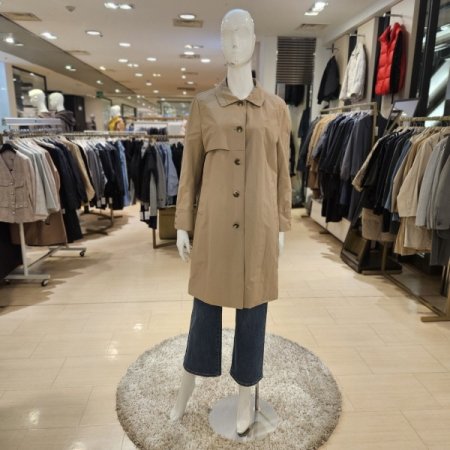 체크 배색 롱 트렌치 재킷