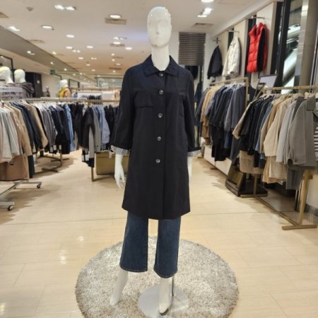 체크 배색 롱 트렌치 재킷