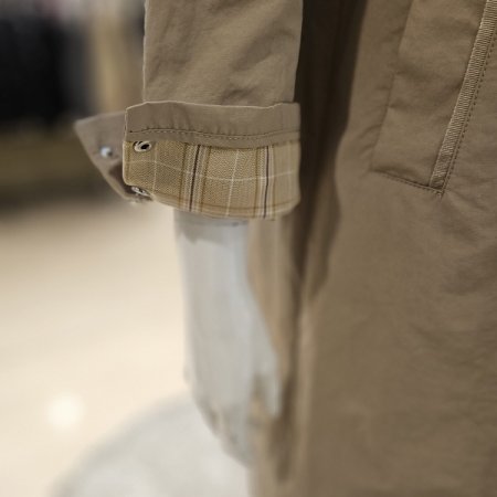 체크 배색 롱 트렌치 재킷