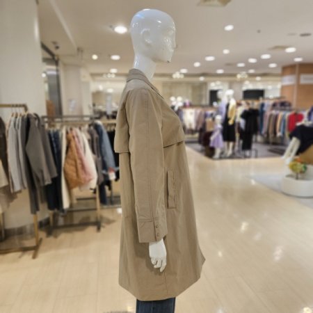 체크 배색 롱 트렌치 재킷