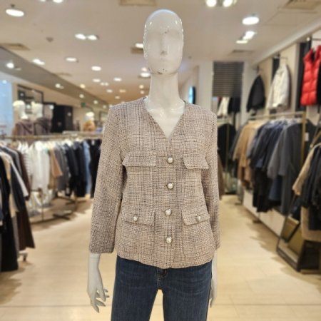 진주단추 트위드 브이넥 재킷