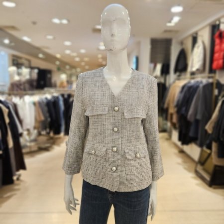 진주단추 트위드 브이넥 재킷
