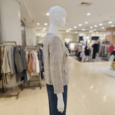 진주단추 트위드 브이넥 재킷