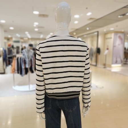 뒤 밑단 밴딩 스트라이프 트위드 재킷