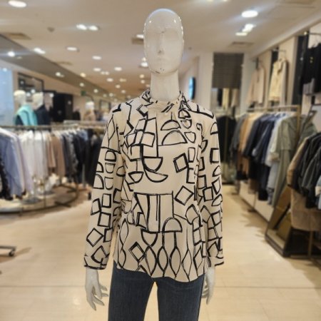 도형프린팅 차이나 블라우스