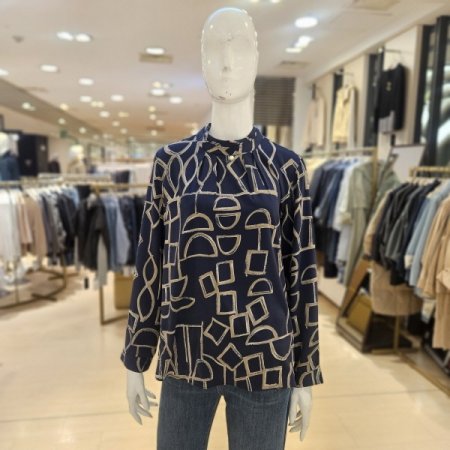 도형프린팅 차이나 블라우스