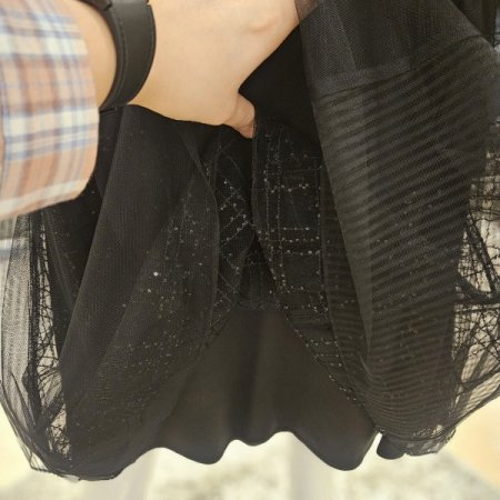 3중원단 허리밴딩 스팽글 샤 스커트