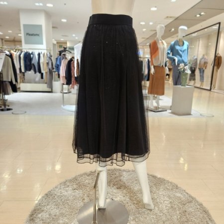 3중원단 허리밴딩 스팽글 샤 스커트