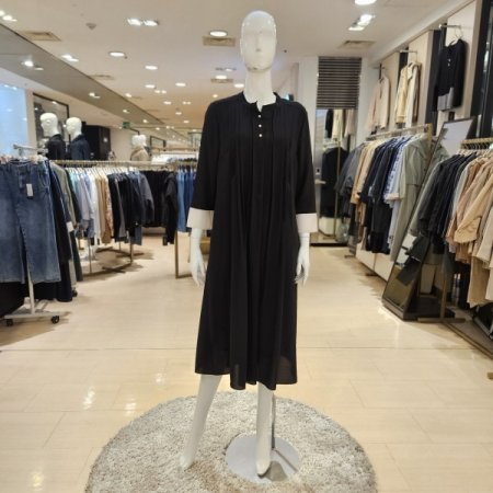 소매배색 핀턱주름 롱원피스