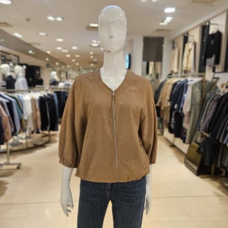 밴딩소매 브이넥 집업 점퍼