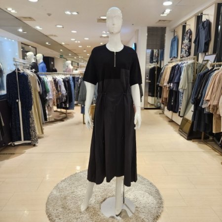 허리조절 스트랩 니트배색 원피스