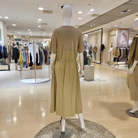 허리조절 스트랩 니트배색 원피스