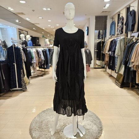 원형 배색 반팔 플리츠 롱원피스세트