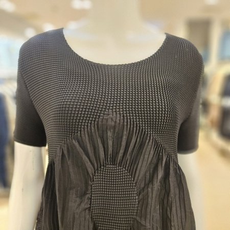 원형 배색 반팔 플리츠 롱원피스세트