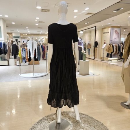 원형 배색 반팔 플리츠 롱원피스세트